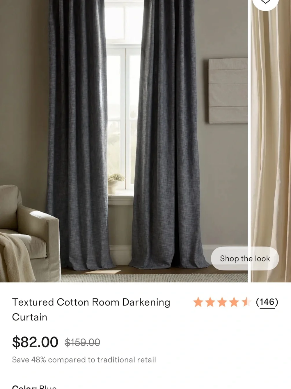 Quince Textured Cotton Room-Darkening Curtain 48”x108”